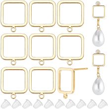 BENECREAT 16Pcs Real 18K Gold Plated Brass Hollow Out Square Stud, Earring Findings with Horizontal Loops and 40Pcs Plastic Ear Nut for Wedding, Anniversaries Festival Gifts and Favors