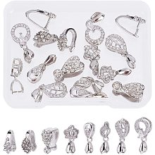 SUPERFINDINGS 16Pcs 8 Style Brass Micro Pave Cubic Zirconia Pendant Pinch Bails Brass Ice Pick Pinch Bails with Rhinestone Crystal Rhinestone Snap On Bails Sets Pinch Clips for Jewelry Making