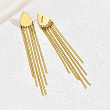 Honeyhandy Stainless Steel Teardrop Tassel Earrings for Women, Real 18K Gold Plated, 91x12mm