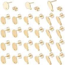 UNICRAFTALE 36pcs 3 Styles Oval & Flat Round Stud Earrings Stainless Steel Earring with Ear Nuts Golden Ear Studs for Jewelry Making, Pin 0.8mm