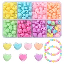 Honeyhandy 240Pcs 8 Colors Heart Acrylic Beads, Bead in Bead, Mixed Color, 7x8x4mm, Hole: 1.8mm, 30pcs/color