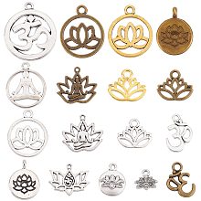 SUNNYCLUE 1 Box 68Pcs Lotus Charms Yoga Charms Lotus Flower Charm Hollow OM Yoga Chakra Energy Charm Flat Round Charms for Jewelry Making Charm Necklace Bracelet Earrings DIY Craft Supplies Adult