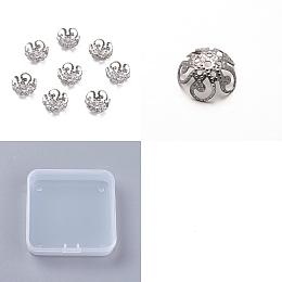 Unicraftale 100Pcs 2 Colors 5-Petal 304 Stainless Steel Bead Caps, Golden, 8x3~4mm, Hole: 0.8~1mm, 50pcs/color