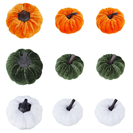 CHGCRAFT 9Pcs 3 Sizes Halloween Pumpkins Decorations Velvet Pumpkins Flannel Simulation Foam Pumpkins in White Dark Green Orange for Halloween Fall Thanksgiving Decorating, Length 55mm-76mm