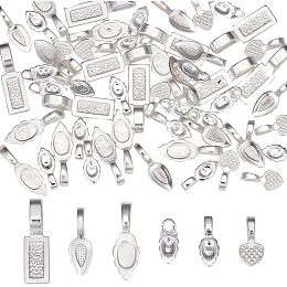 Arricraft 60 Pcs Glue On Bails, 6 Styles Tibetan Style Silver Pendants Assorted Flat Pad Brass & Alloy Beads Bails for Scrabble and Glass Pendants DIY Crafts