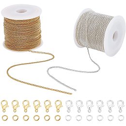 CHGCRAFT 32.8 Feet/Color 2Colors Iron Twisted Chains Curb Chains Iron Bulk Curb Chain for DIY Craft Jewelry Chain Making with 60 Lobster Clasps and 60 Jump Rings