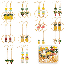 SUNNYCLUE 1 Box 10 Pairs Summer Earrings Dangle Making Starter Kit Hawaii Pineapple Coconut Tree Sweet Food Charms Glass Beads for Jewellery Making Kits Beginner Adult Women DIY Dangle Earrings Craft