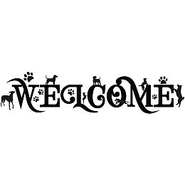 ARRICRAFT PVC Wall Sticker Welcome Quotes Wall Decal Dog Footprint Patten Vinyl Wall Art for Living Room Front Door Porch Wall Home Decoration 7"x26"