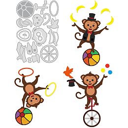 BENECREAT 5.3x3.6inch Juggling Animals Pattern Metal Cutting Dies, Monkey Trick Embossing Stencil Template for DIY Crafts Scrapbook Photo Album Decor Card Making(0.8mm Thick)