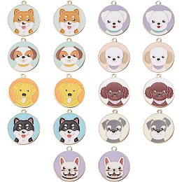 SUNNYCLUE 1 Box 18Pcs 9 Style Dog Charms Enamel Dog Charm Puppy Charms Schnauzer Shiba Inu Bulldog Flat Round Pet Animal Charms for Jewelry Making Charm Earring Necklace Keychain Dog Collar DIY Craft