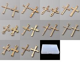 Arricraft 20Pcs 10 Style Zinc Alloy Pendants, with Rhinestone, Cross, Golden, 26~50x17~35.5x2~2.5mm, Hole: 1.6~2mm, 2pcs/style