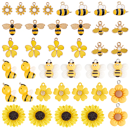 PandaHall Elite 40pcs Bee Flower Charms, 10 Styles 3D Bee Sunflower Enamel Pendants Animal Floral Resin Charms Dangle Charms for Earring Bracelet Necklace Kaychain Waist Jewelry Making