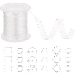 NBEADS Clear Elastic Strap with Buckles, 10.9 Yards Transparent Elastic Band Bra Shoulder Straps with 180 Pcs 6 Styles Adjustment Bra Strap Hooks for DIY Shoulder Bra Clothes Sewing Project