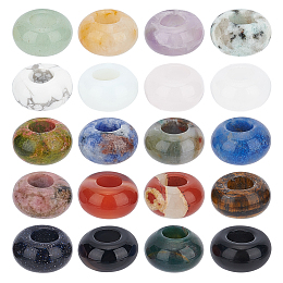 PandaHall Elite 20Pcs 20 Styles Natural & Synthetic Gemstone European Beads, Large Hole Beads, Rondelle, 14x7~8mm, Hole: 6mm, 1pc/style