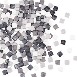 PandaHall Elite 190 pcs 12mm(0.47 Inch) Square Glass Mirror Tiles Mini Glass Decorative Mosaic Tiles for Home Decoration Crafts Craft Supplies, Black/White/Gray