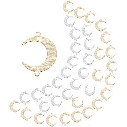 PandaHall Elite Moon Links Charms, 40pcs 3 Holes Moon Dangle Charms Crescent Moon Pendant Brass Connector Charms for Necklace Bracelet Earring Making, Golden & Platinum