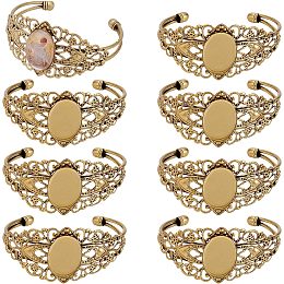 SUNNYCLUE 8Pcs Cabochon Bracelet Blanks Bezel Cuff Bracelet Blank Bangle Bracelets Base Filigree Blanks for Jewelry Making Frame Cabochons Trays Bezel Tray Vintage Style Antique Bronze Adult Women