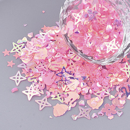 Honeyhandy Ornament Accessories, PVC Plastic Paillette/Sequins Beads, Mixed Shapes, Deep Pink, 1~8.5x1~8.5x0.3~0.7mm