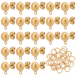 DICOSMETIC 30Pcs Stainless Steel Stud Earring Findings Gold Color Half Round Ball Post Stud Earrings with 30Pcs Open Jump Rings for Earring Jewelry Making, Hole: 1.8mm