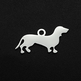 Honeyhandy 201 Stainless Steel Pendants,  Laser Cut, Dachshund, Stainless Steel Color, 10x19x1mm, Hole: 1.6mm