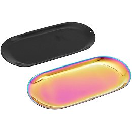 UNICRAFTALE 2pcs 2 Colors Oval Storage Tray Stainless Steel Trays Metal Storage Organizer Towel Tray Jewelry Decorative Tray Jewelry Desk Decor Organizer