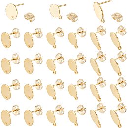 UNICRAFTALE 36pcs 3 Styles Oval & Flat Round Stud Earrings Stainless Steel Earring with Ear Nuts Golden Ear Studs for Jewelry Making, Pin 0.8mm