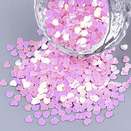 Honeyhandy Ornament Accessories, PVC Plastic Paillette/Sequins Beads, AB Color Plated, Heart, Pearl Pink, 2.7x3x0.4mm, about 18000pcs/50g