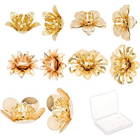 SUNNYCLUE 1 Box 20Pcs 5 Style Real 18K Gold Plated Brass Bead Caps 3D Multi-Petal Flower Shape Bead Caps for Jewelry Making Earrings Bracelets Hairpin Supplies Adult Women