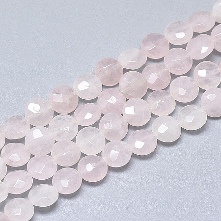 Arricraft Natural Rose Quartz Beads Strands, Faceted, Flat Round, 8~8.5x4.5~5mm, Hole: 1mm, about 25pcs/strand, 7.8 inches