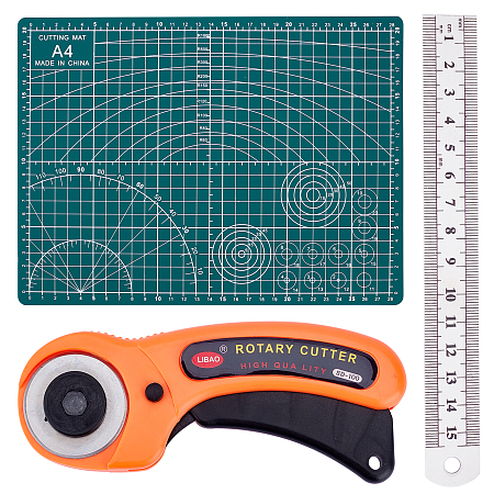 Gorgecraft Tools Set, with Rotary Cutter Blades, PVC Cutting Mat Pad and Stainless Steel Ruler, for DIY Leather Sewing Craft, Mixed Color, 3pcs/set