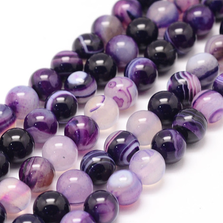 Arricraft Natural Striped Agate/Banded Agate Bead Strands, Round, Dyed & Heated, Purple, 8mm, Hole: 1mm, about 47~48pcs/strand, 14.5 inches