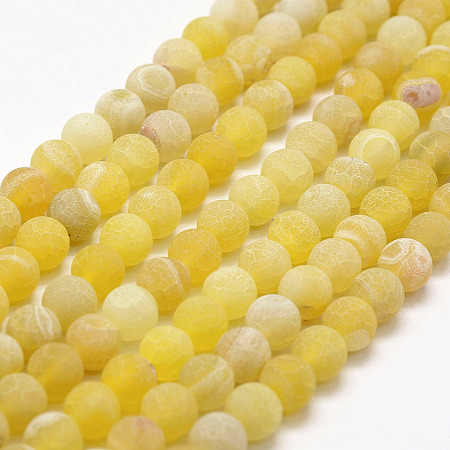 Arricraft Frosted Natural Agate Beads Strands, Round, Dyed & Heated, Yellow, 8mm, Hole: 1mm, about 48pcs/strand, 14.5 inches