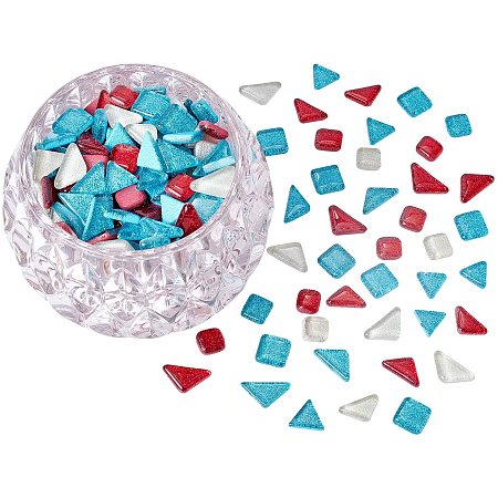 ARRICRAFT Glass Cabochons, Mosaic Tiles, with Glitter, for Home Decoration or DIY Crafts, Mixed Shapes, Mixed Color, 11~15x11~25x4~5mm; 260g, about 154pcs/box