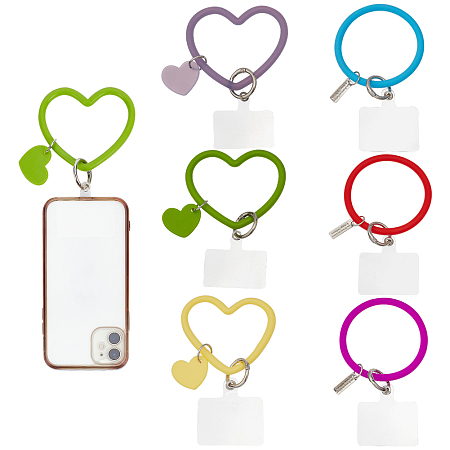 CRASPIRE Silicone Phone Bracelet Strap, Patch Phone Lanyard with 3pcs Heart Loop and 3pcs Round Loop, Cell Phone Hand Wrist Lanyard Strap with Key Chain Holder for Keychain Smartphone ID Card Holder