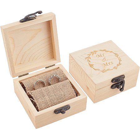 Pandahall Elite Wedding Ring Box Engagement Ring Holder Boxes Mr and Mrs Decorative Box Display or Personal Organizer for Rustic Vitage Beach Theme Wedding