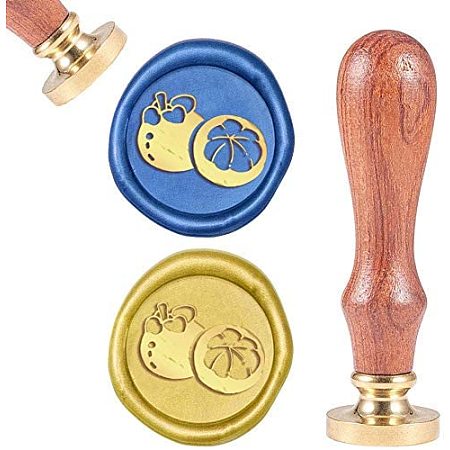 CRASPIRE Wax Seal Stamp Mangosteen Vintage Wax Sealing Stamps Fruit Retro 25mm Removable Brass Head Wooden Handle for Envelopes Invitations Wine Packages Greeting Cards Wedding