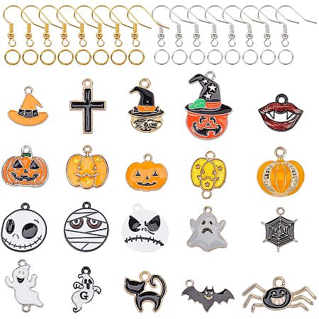 NBEADS 200 Pcs Halloween Theme Dangle Earring Making Kits, with Alloy Enamel Pendants, Brass Earring Hooks and Iron Jump Rings for Jewelry Earring Making