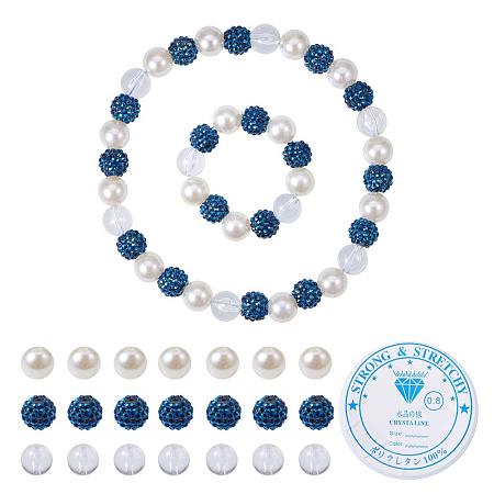 SUNNYCLUE 1 Set DIY Chunky Beads Bubblegum Necklace Bracelet Set Fashion Jewelry Arts and Craft Making Kit, White & Blue