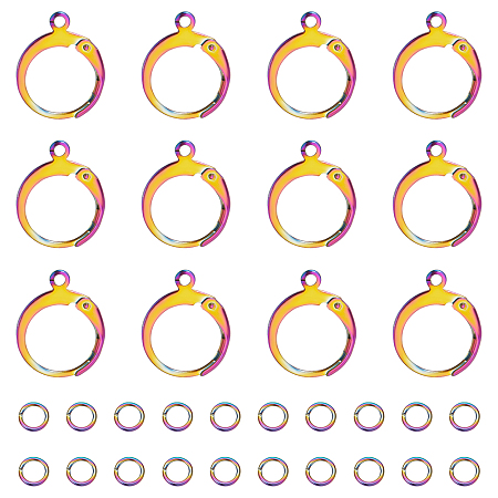 Unicraftale 40Pcs 304 Stainless Steel Leverback Earring Findings, with Horizontal Loops and 40Pcs Open Jump Rings, Rainbow Color, 15x12~13x2mm, Hole: 1.4mm, Pin: 0.8mm
