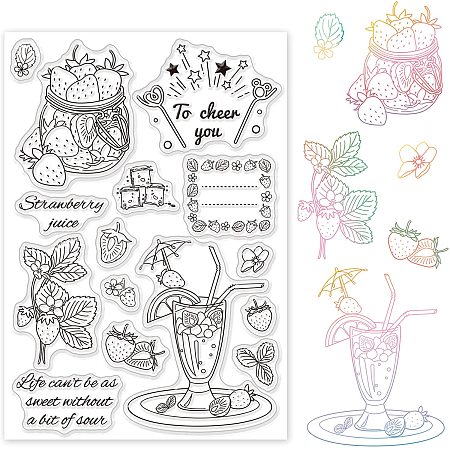 GLOBLELAND Summer Drink Strawberry Clear Stamps Transparent Silicone Stamp for Card Making Decoration and DIY Scrapbooking