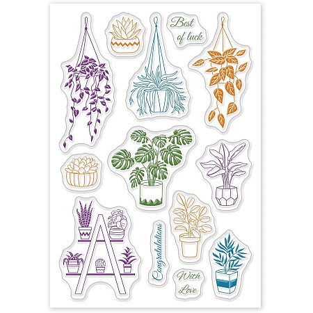 GLOBLELAND Flower and Leaf Silicone Clear Stamps with Chlorophytum Style for Card Making DIY Scrapbooking Photo Album Decorative Paper Craft,6.3x4.3Inch