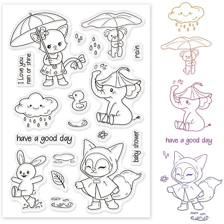 GLOBLELAND Animals Silicone Clear Stamps Elephant Cat Fox Rabbit Transparent Stamp for Christmas Birthday Valentine's Day Cards Making DIY Scrapbooking Photo Album Decoration Paper Craft