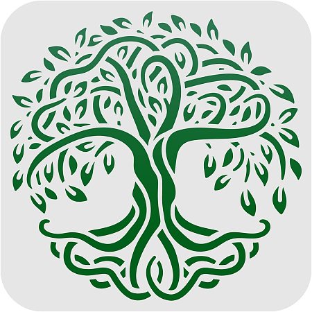 FINGERINSPIRE Tree of Life Pattern Stencils Decoration Template (6x6 inch) Plastic Tree Drawing Painting Stencils Square Reusable Stencils for Painting on Wood, Floor, Wall and Tile