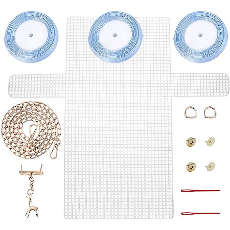 CHGCRAFT DIY Knitting Crochet Bags Kit Mesh Plastic Canvas Sheets Ribbon Set for DIY Craft Shoulder Bags Accessories Tool with Knitting Needle