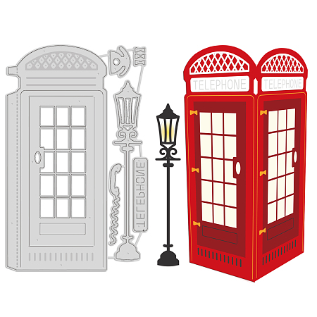 GLOBLELAND 3D Telephone Booth Cut Die Street Light Carbon Steel Die Cuts Phone Embossing Mould for Scrapbooking Card DIY Craft