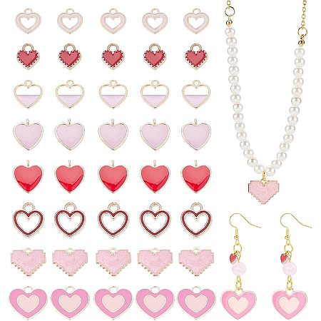 PandaHall Elite Enamel Heart Alloy Charms, 48pcs 8 Styles Red Pink Love Heart Dangle Pendants Alloy Enamel Charms for Jewelry Earring Necklace Bracelet and Crafts Keychain Making, Valentine's Day