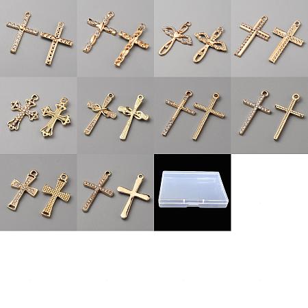 Arricraft 20Pcs 10 Style Zinc Alloy Pendants, with Rhinestone, Cross, Golden, 26~50x17~35.5x2~2.5mm, Hole: 1.6~2mm, 2pcs/style