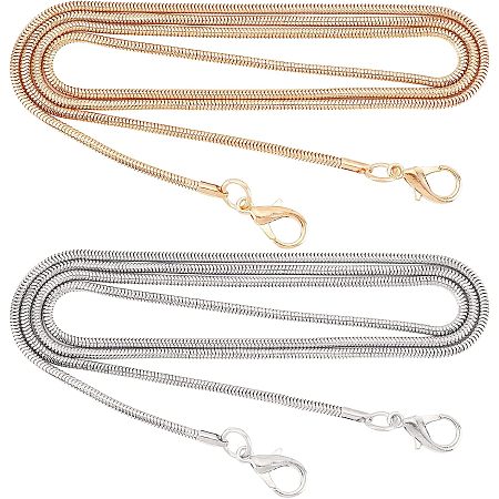 GORGECRAFT 2 Colors Metal Skinny Snake Chain Bag Chain 110cm Handbag Replacement Chain Strap with Lobster Clasp for DIY Purse Handbags Crossbody Bag Making Supplies Handmade Crafts Accessories