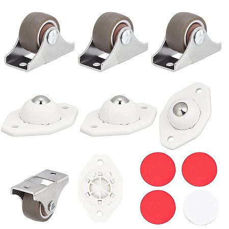 NBEADS 8 Pcs 2 Styles Universal Wheels Set, 4 Pcs Plastic Wheels with Adhesive, 4 Pcs Universal Wheels 360° Rotation Pulley Ball, Mini Casters Furniture Casters for Bin Storage Container Trash Can