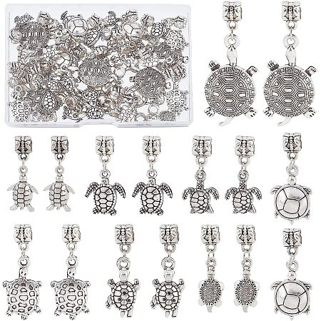 PandaHall Elite Tortoise Charms, 8 Styles 48pcs European Dangle Charms Alloy Large Hole Tortoise Pendants Seaside Charms for Summer Bracelet Necklace Jewelry Making Supplies Keyring DIY Arts Crafts